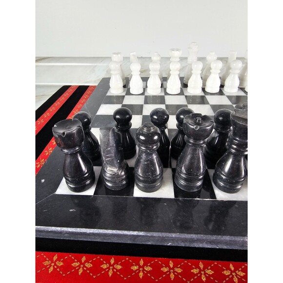 12" Marble Chess set, storage box, black/white, Christmas, Holiday Gift edition - Picture 9 of 16